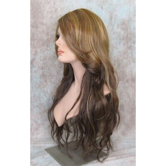 CALA | Medium Brown Long Wig Heat OK 24" Layers Waves Bangs Skin Part 