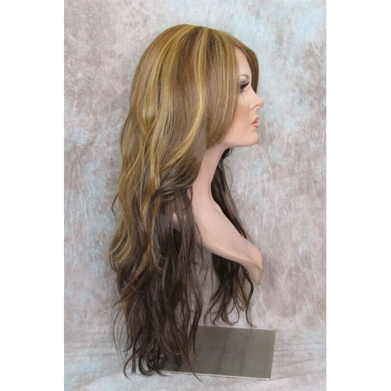 CALA | Medium Brown Long Wig Heat OK 24" Layers Waves Bangs Skin Part 