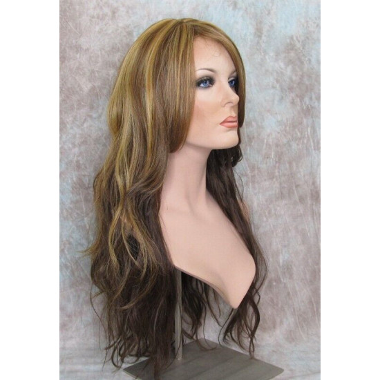 CALA | Medium Brown Long Wig Heat OK 24" Layers Waves Bangs Skin Part 