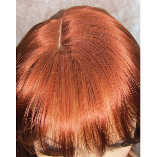 ALICIA | Copper Red Long Wig Layers Skin Part Full Bangs 
