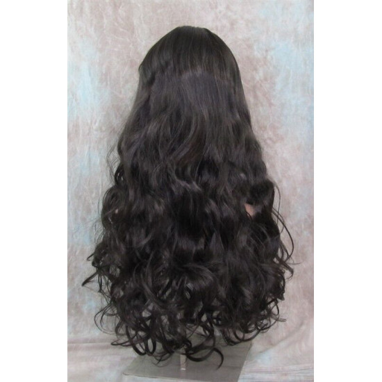 ANDREA | Dark Brown Long Wig Longer Curls Skin Part Bangs 24" 