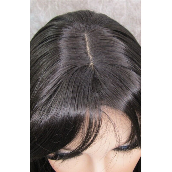 ANDREA | Dark Brown Long Wig Longer Curls Skin Part Bangs 24" 