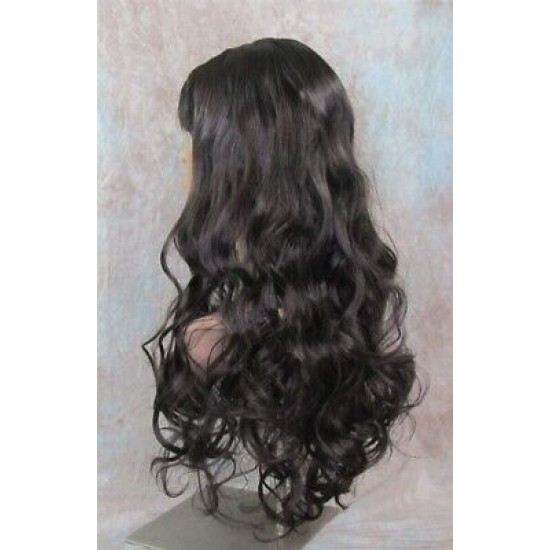 ANDREA | Dark Brown Long Wig Longer Curls Skin Part Bangs 24" 