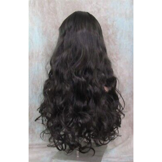 ANDREA | Dark Brown Long Wig Longer Curls Skin Part Bangs 24" 