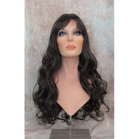 ANDREA | Dark Brown Long Wig Longer Curls Skin Part Bangs 24" 
