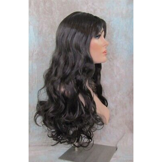 ANDREA | Dark Brown Long Wig Longer Curls Skin Part Bangs 24" 