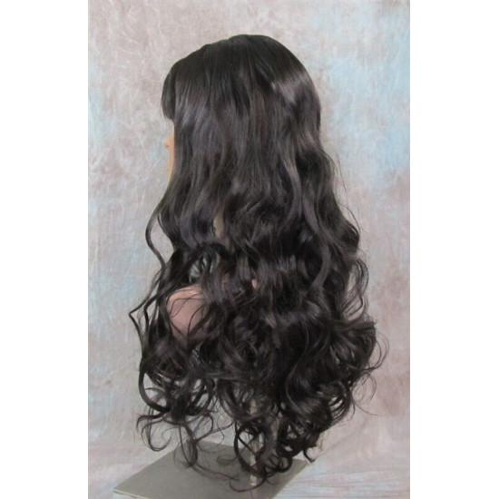 ANDREA | Dark Brown Long Wig Longer Curls Skin Part Bangs 24" 