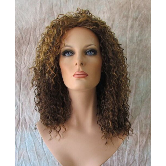 HS CHAKA | Medium Brown Mix Partial 3/4 Wig Small Curls Combs 