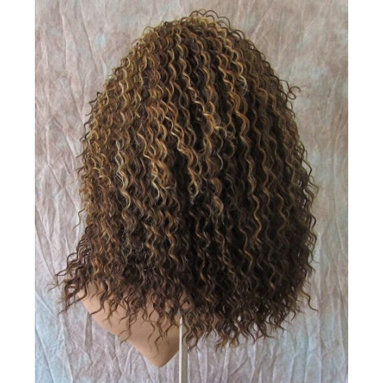 HS CHAKA | Medium Brown Mix Partial 3/4 Wig Small Curls Combs 