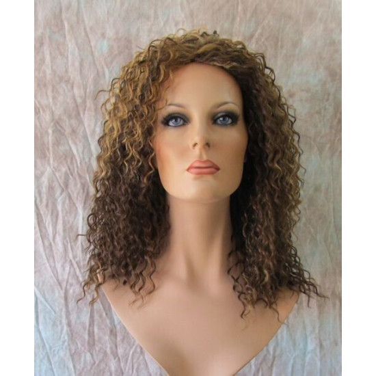 HS CHAKA | Medium Brown Mix Partial 3/4 Wig Small Curls Combs 