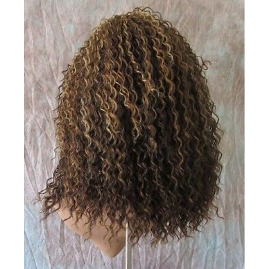 HS CHAKA | Medium Brown Mix Partial 3/4 Wig Small Curls Combs 