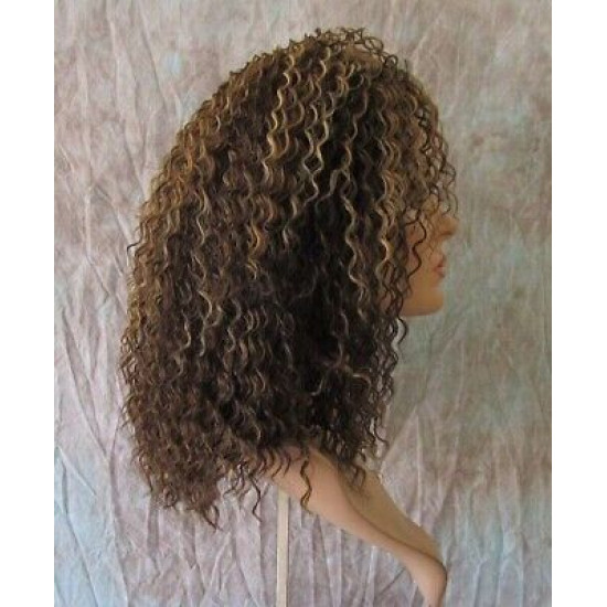 HS CHAKA | Medium Brown Mix Partial 3/4 Wig Small Curls Combs 