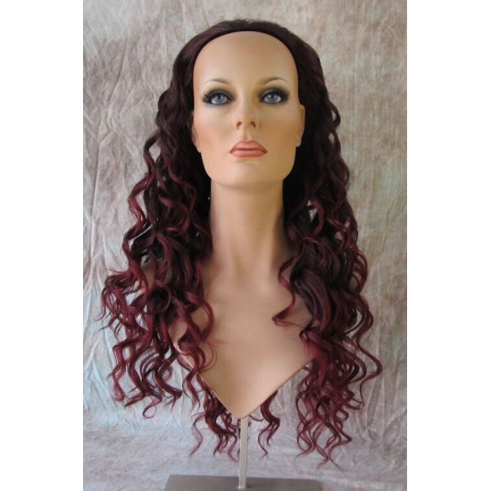 HS FREEDOM | Black Burgundy Partial 3/4 Wig Long Waves Combs Drawstring Heat OK 