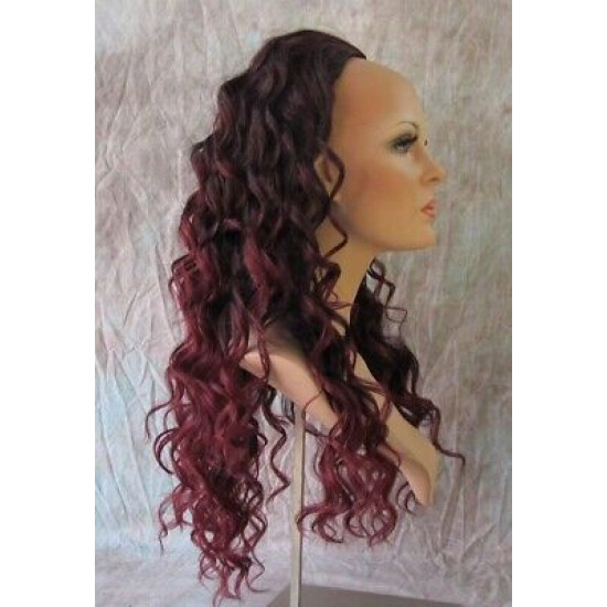 HS FREEDOM | Black Burgundy Partial 3/4 Wig Long Waves Combs Drawstring Heat OK 