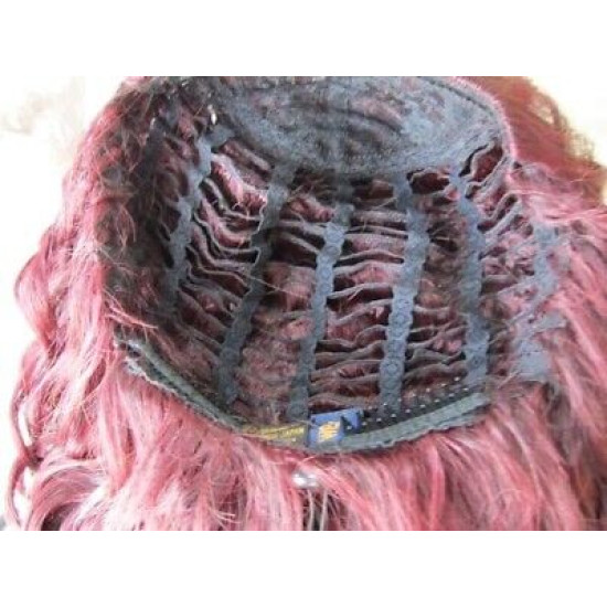 HS FREEDOM | Black Burgundy Partial 3/4 Wig Long Waves Combs Drawstring Heat OK 