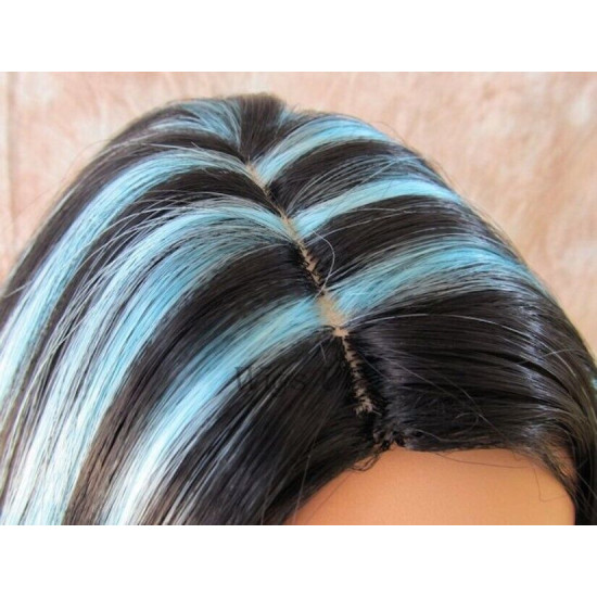 BLUSH | Black Turquoise Short Wig Bob Skin Part Wigs Cosplay Costume 