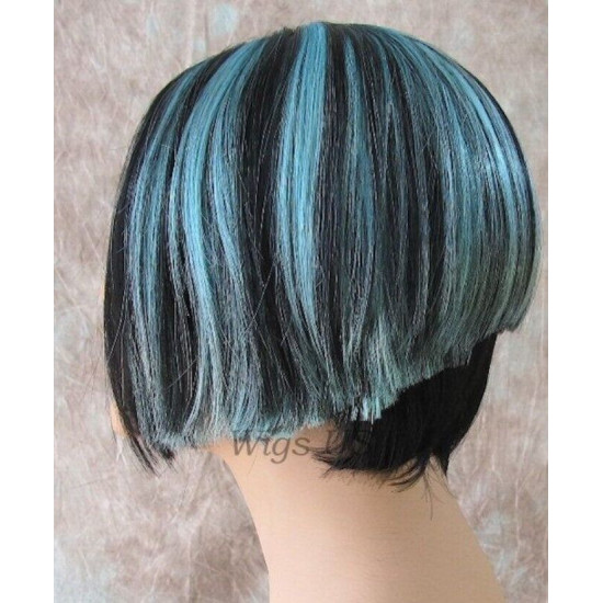 BLUSH | Black Turquoise Short Wig Bob Skin Part Wigs Cosplay Costume 