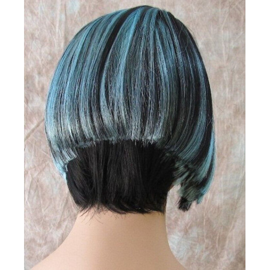 BLUSH | Black Turquoise Short Wig Bob Skin Part Wigs Cosplay Costume 
