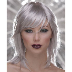 KHARMA | Chrome Silver Medium Wig Anime Cosplay Layered Bangs Blush by Sepia 