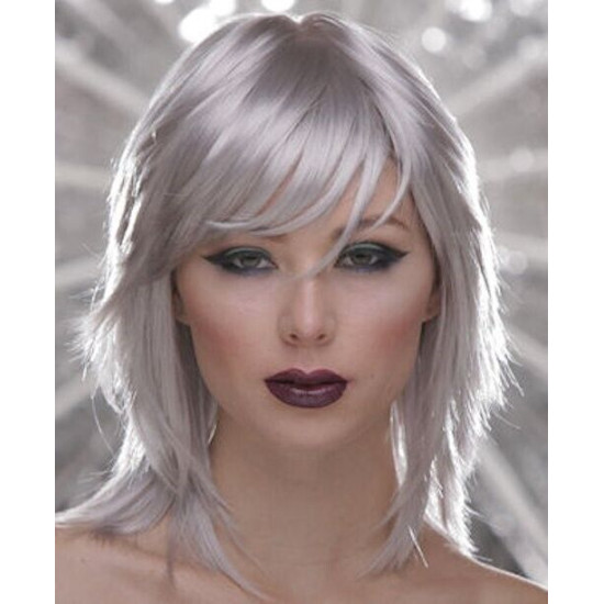 KHARMA | Chrome Silver Medium Wig Anime Cosplay Layered Bangs Blush by Sepia 