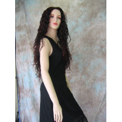 GODDESS | Black Burgundy Long Wig Crimp Waves Skin Part Cosplay Costume