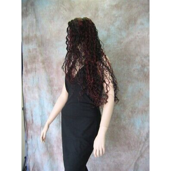 GODDESS | Black Burgundy Long Wig Crimp Waves Skin Part Cosplay Costume
