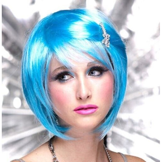 MYSTIC| Cool Blue Short Wig Smooth Bob Bangs Anime Cosplay Costume 