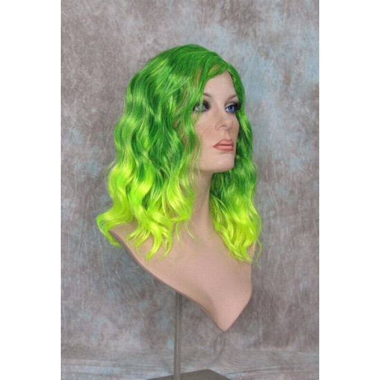 ECSTACY | Mojito Green Light Green Ombre Costume Wig 15" Beach Waves Side Part 