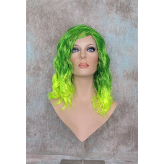 ECSTACY | Mojito Green Light Green Ombre Costume Wig 15" Beach Waves Side Part 