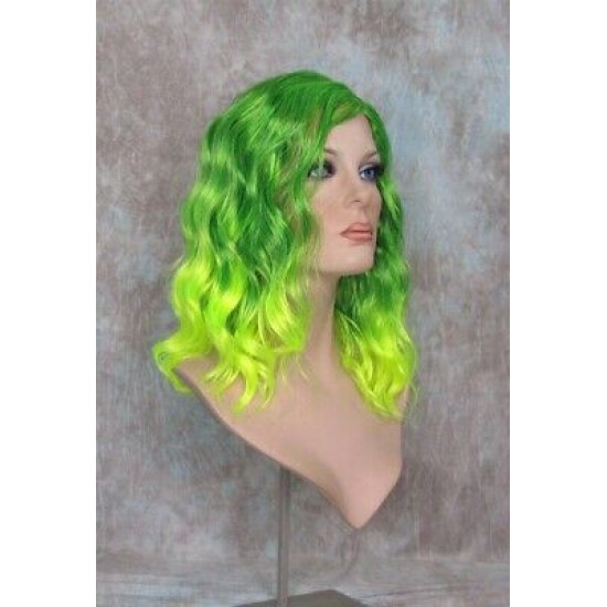 ECSTACY | Mojito Green Light Green Ombre Costume Wig 15" Beach Waves Side Part 
