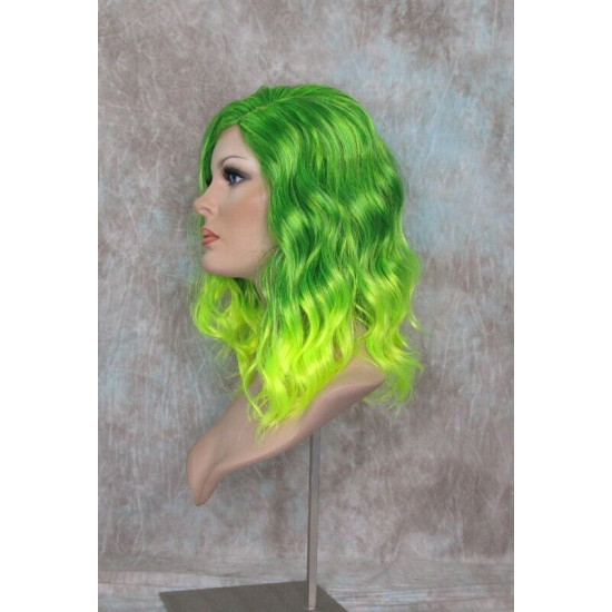 ECSTACY | Mojito Green Light Green Ombre Costume Wig 15" Beach Waves Side Part 