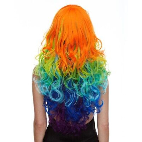 CHROMA | Sepia Rainbow Colors Long Curls Wig HEAT OK Multi-Color 24" US Seller