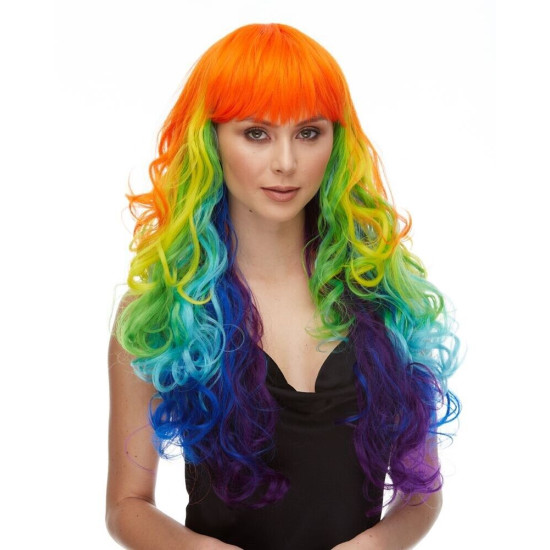 CHROMA | Sepia Rainbow Colors Long Curls Wig HEAT OK Multi-Color 24" US Seller