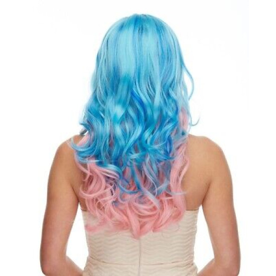 VENUS | Long Curls Blue Over Pink Unicorn 19" HEAT OK US Seller Sepia 