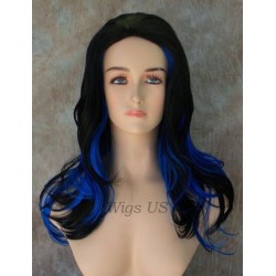 VANITY | Dark Blue Black Mix Long Wig Gentle Waves Full Skin Top Wigs 