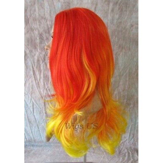 PRECIOUS | Red to Yellow Long Wig Skin Top Wavy Layers Wigs KAF7TKAF2