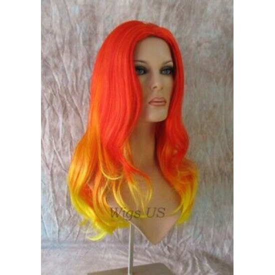 PRECIOUS | Red to Yellow Long Wig Skin Top Wavy Layers Wigs KAF7TKAF2