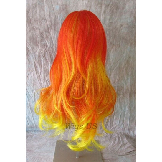 PRECIOUS | Red to Yellow Long Wig Skin Top Wavy Layers Wigs KAF7TKAF2