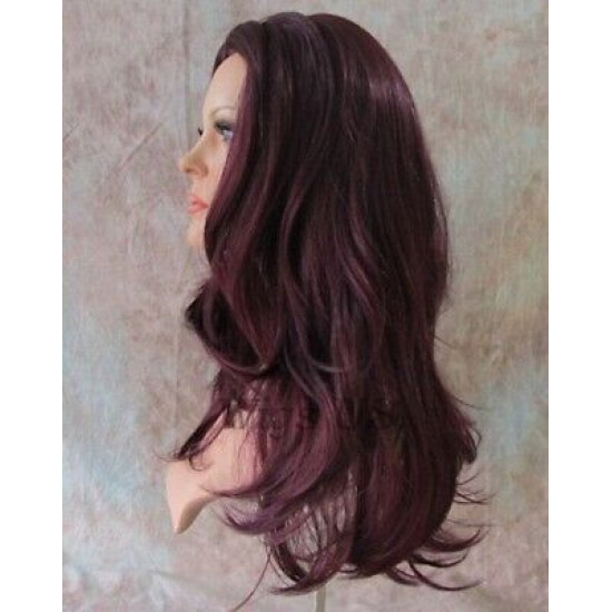 VANITY | Dark Burgundy Long Wig Gentle Waves Full Skin Top Wigs 
