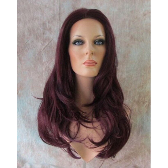 VANITY | Dark Burgundy Long Wig Gentle Waves Full Skin Top Wigs 