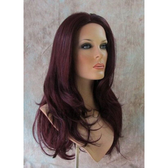 VANITY | Dark Burgundy Long Wig Gentle Waves Full Skin Top Wigs 