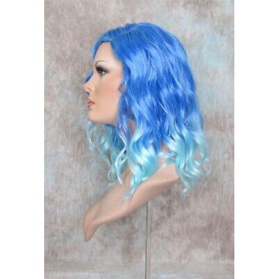 ECSTACY | Blutiful Blue Light Blue Ombre Costume Wig 15" Beach Waves Side Part 