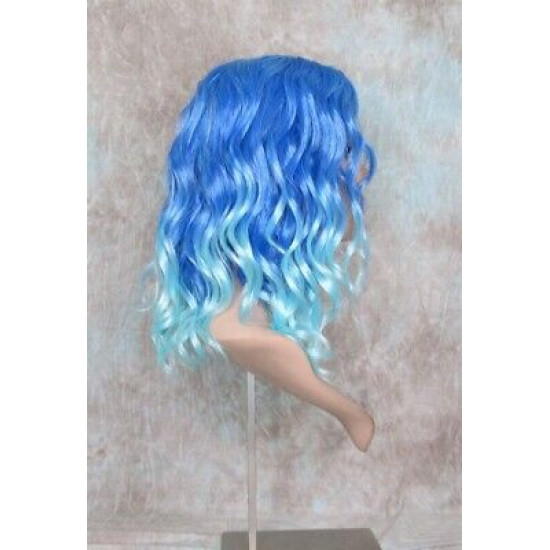 ECSTACY | Blutiful Blue Light Blue Ombre Costume Wig 15" Beach Waves Side Part 