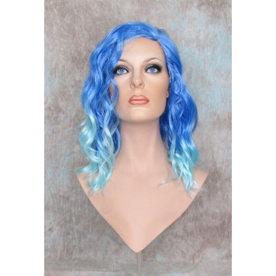 ECSTACY | Blutiful Blue Light Blue Ombre Costume Wig 15" Beach Waves Side Part 