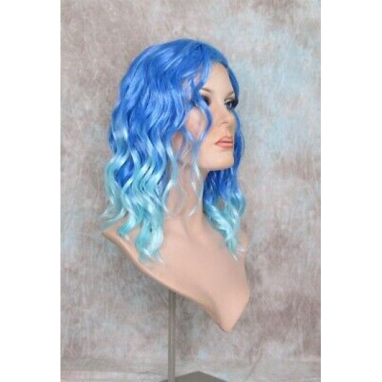 ECSTACY | Blutiful Blue Light Blue Ombre Costume Wig 15" Beach Waves Side Part 