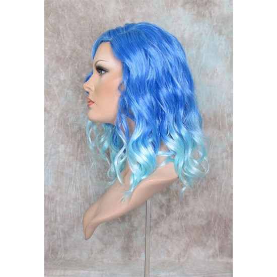 ECSTACY | Blutiful Blue Light Blue Ombre Costume Wig 15" Beach Waves Side Part 