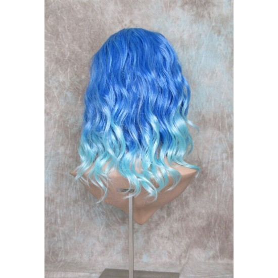 ECSTACY | Blutiful Blue Light Blue Ombre Costume Wig 15" Beach Waves Side Part 