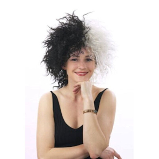 "CRUEL LADY" | Black White Costume Wig "Cruella da Ville" Costume Party