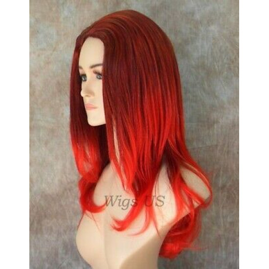 VANITY | Black Red Mix Long Wig Full Skin Top Gentle Layers Costume Wigs 