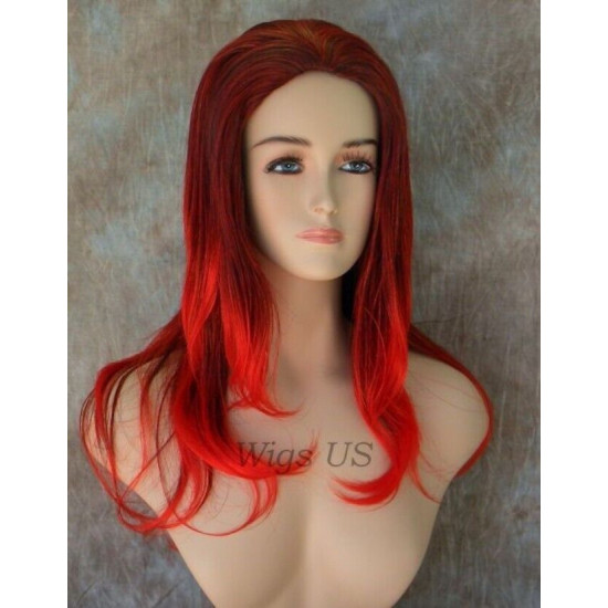VANITY | Black Red Mix Long Wig Full Skin Top Gentle Layers Costume Wigs 